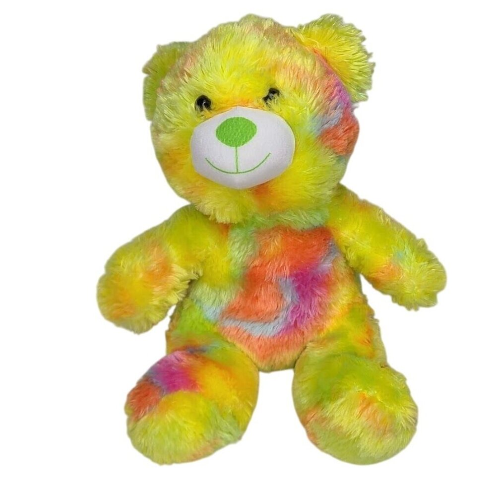 A&A Global Rainbow Bear 12" Plush Toy Stuffed Animal Sitting Yellow Tie Dye - Picture 1 of 11